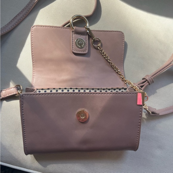 Blush Pink Faux-Suede Crossbody Purse with Gold Detailing - Picture 3 of 10